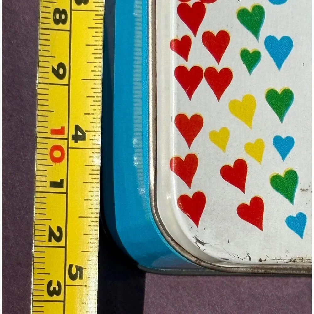 Vintage 80's Rainbow Heart Stationery Set Tin‎ Blue White Retro